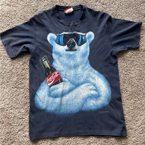 Vintage 90s Coca Cola Navy Blue tee with Light Blue Polar Bear Graphic
